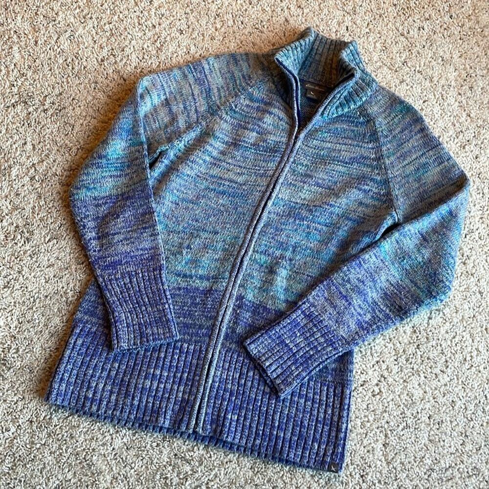 EDDIE BAUER Full-Zip Ombre Purple Blue Collar Sweater Size S